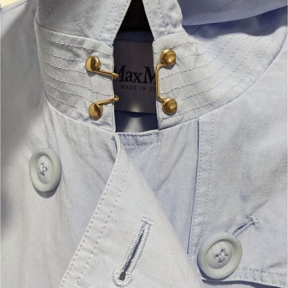 MaxMara | Mid-Length Linen Trench Coat in Baby Blue - Picture 4 of 10
